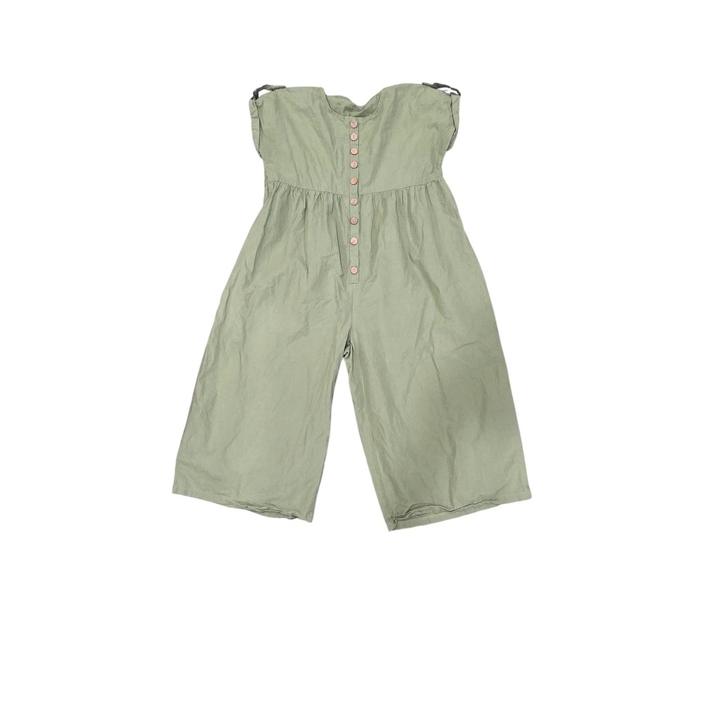 Womens Sage Green Jumpsuit Casual Button Front Cropped Wide Leg Romper